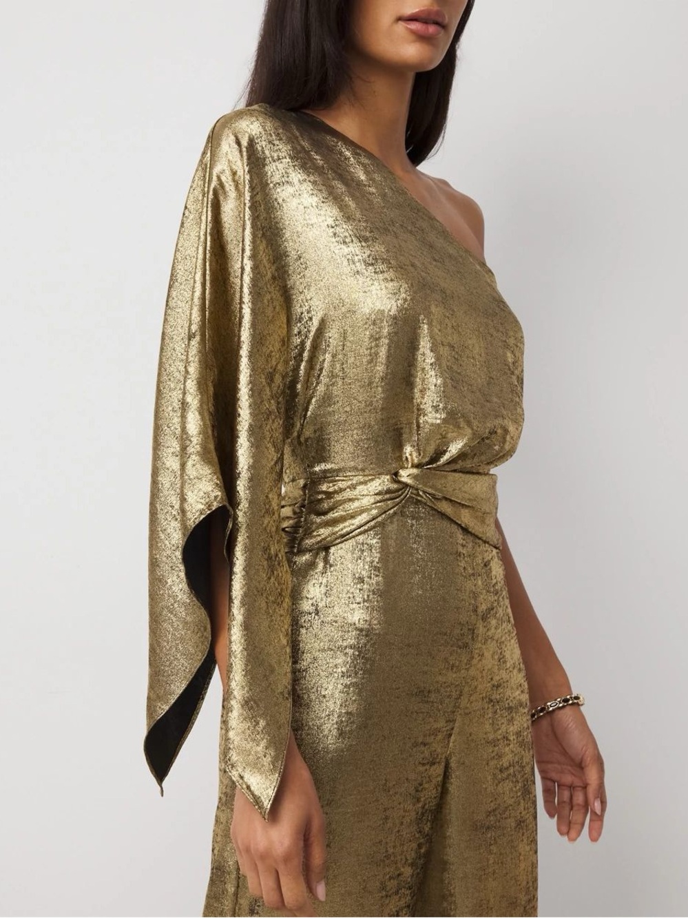 Gold One-Shoulder Metallic Jumpsuit